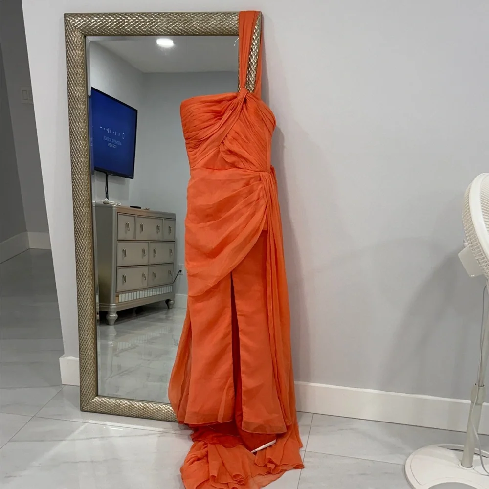 Elegant Custom Made MOB Coral One-Shoulder Evening Dress - Picture 7 of 7